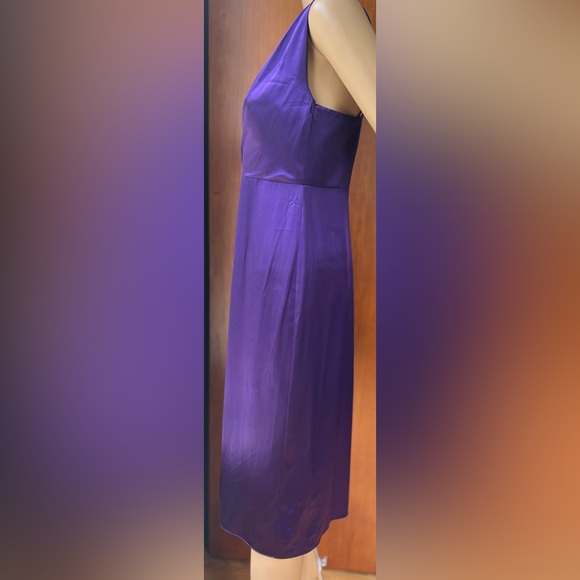 NWOT ELLIE TAHARI Purple One Shoulder Silk Bodycon Pleated Knee Length Dress Sz4 - Picture 5 of 7